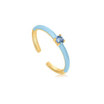 Load image into Gallery viewer, Gold Plated Powder Blue Enamel CZ Ring

