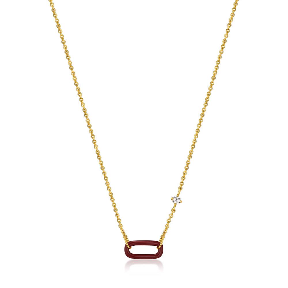 Gold Plated Red Enamel Link Necklace