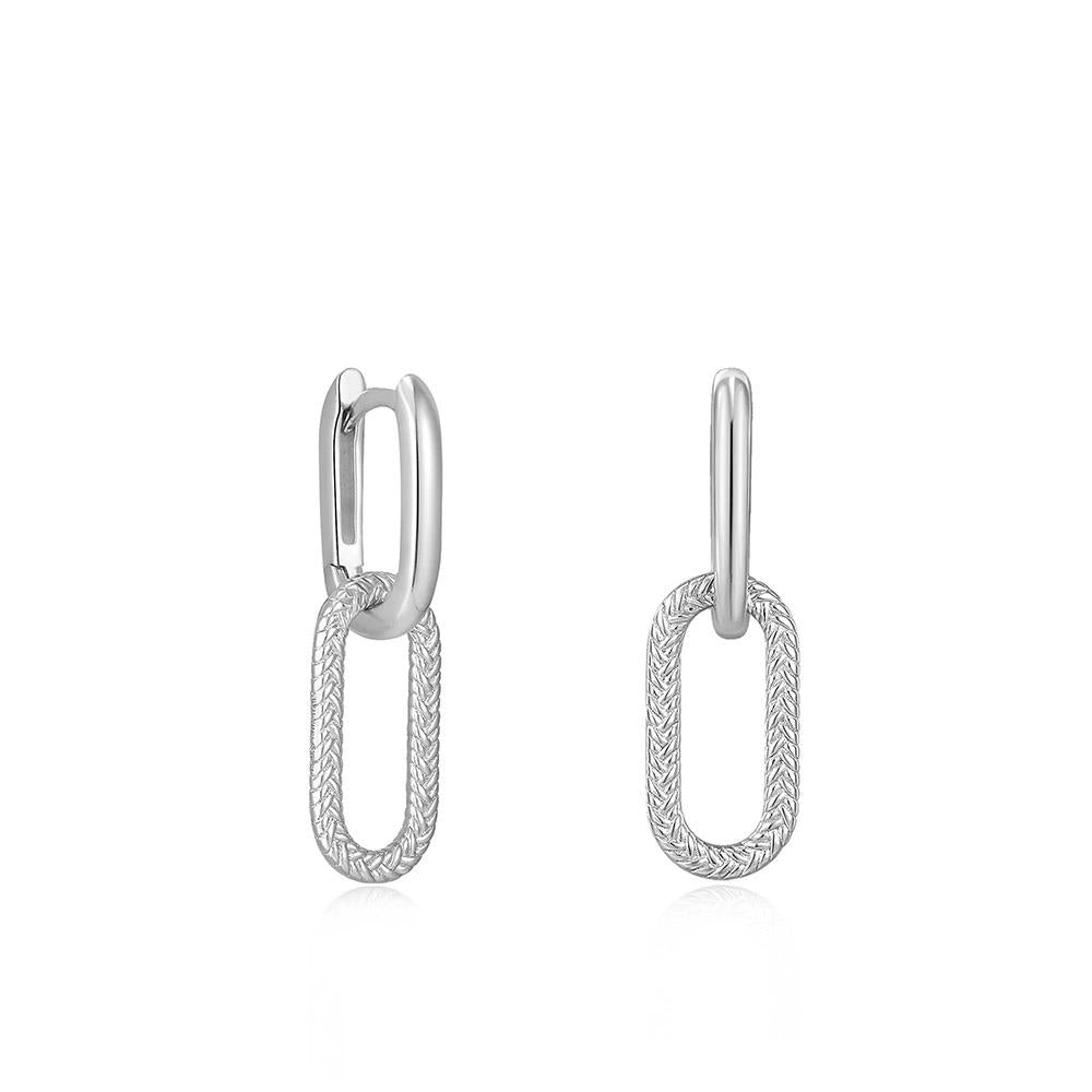 Silver Oval Rope Drop Hoop Earrings