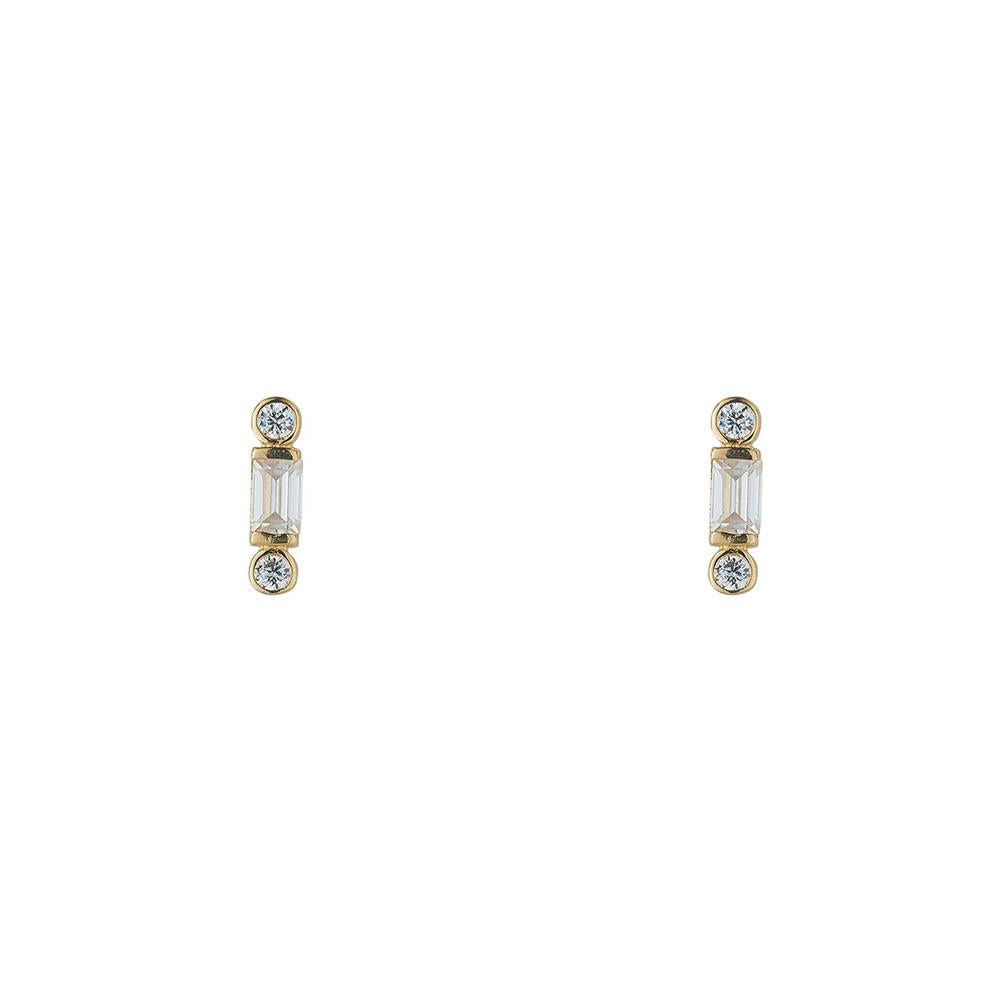 9ct Gold Art Deco Baguette CZ Stud Earrings