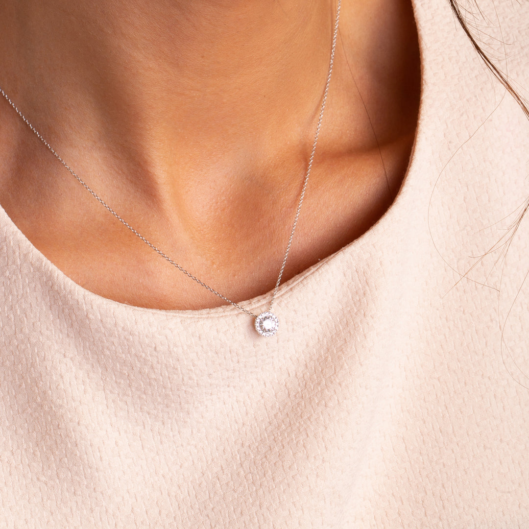 9ct White Gold Floating CZ Halo Necklace