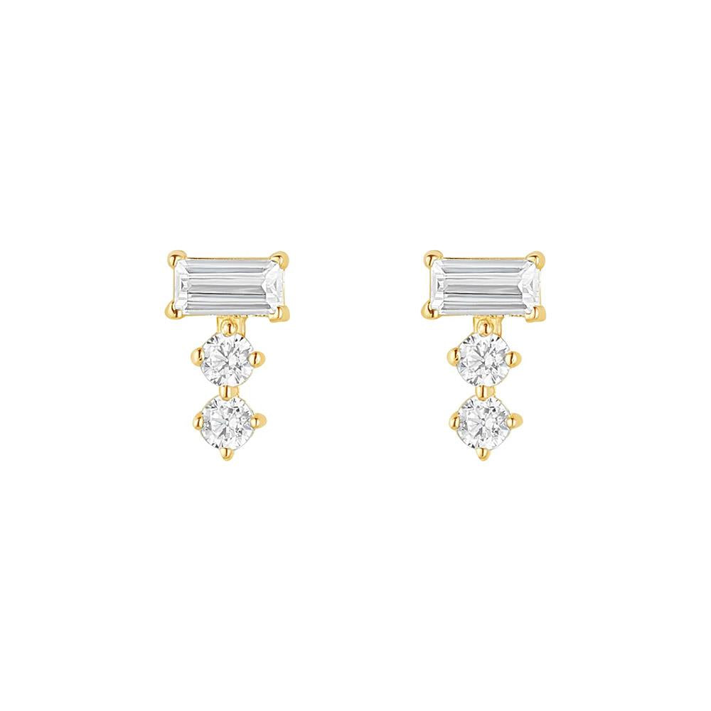 9ct Gold Baguette CZ Stack Stud Earrings