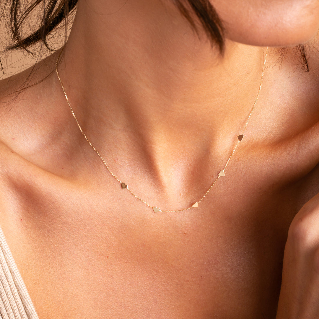 9ct Gold Five Heart Necklace