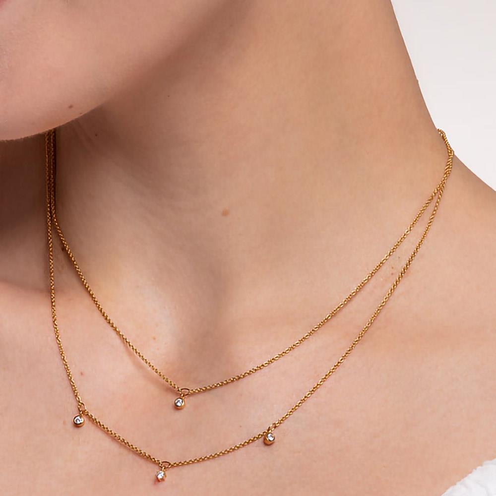 Gold Plated Four Stone Double Chain Necklace
