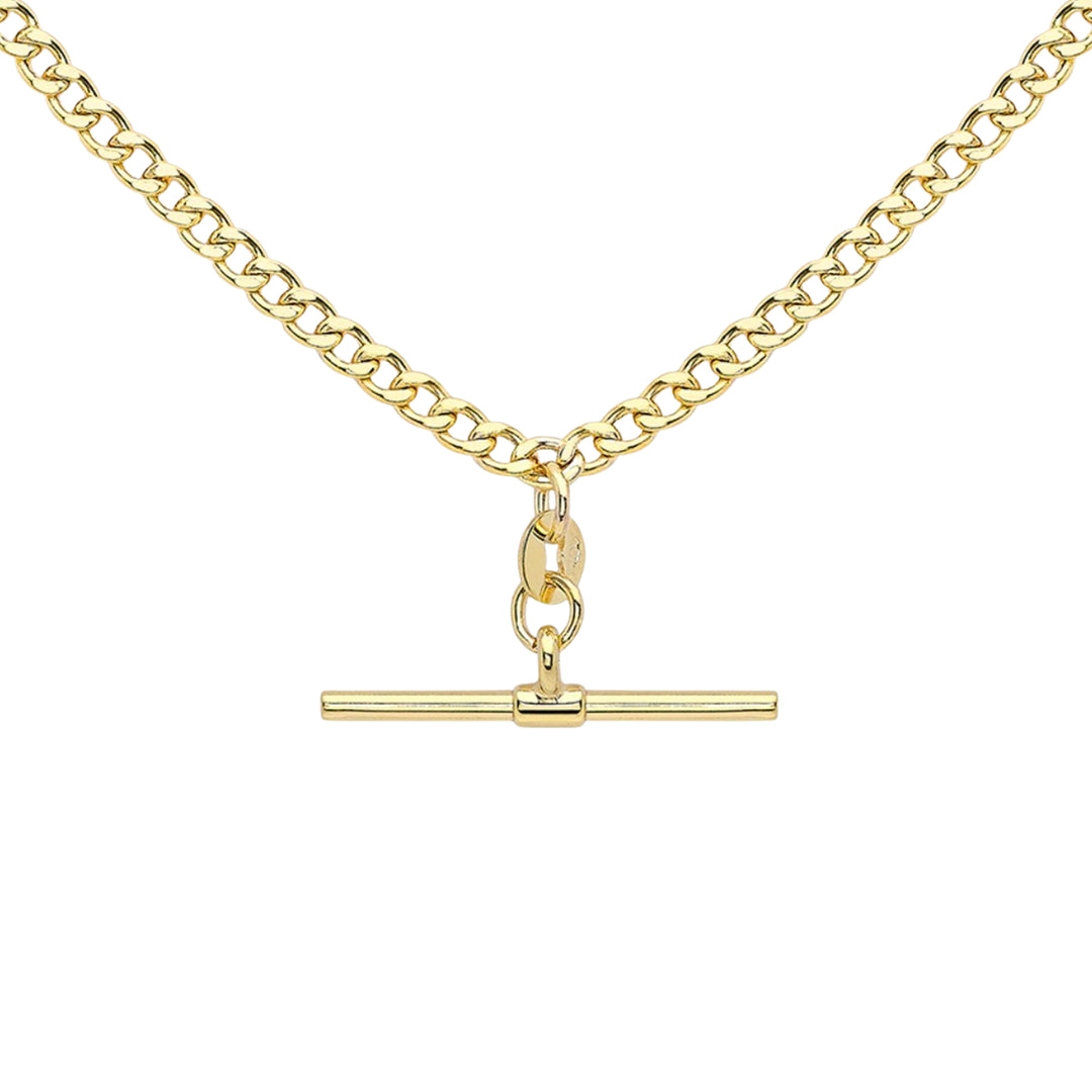 9ct Gold Hollow Diamond Cut T Bar Necklace