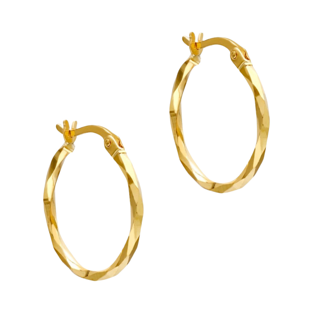 9ct Gold Diamond Cut Faceted Hoop Earrings