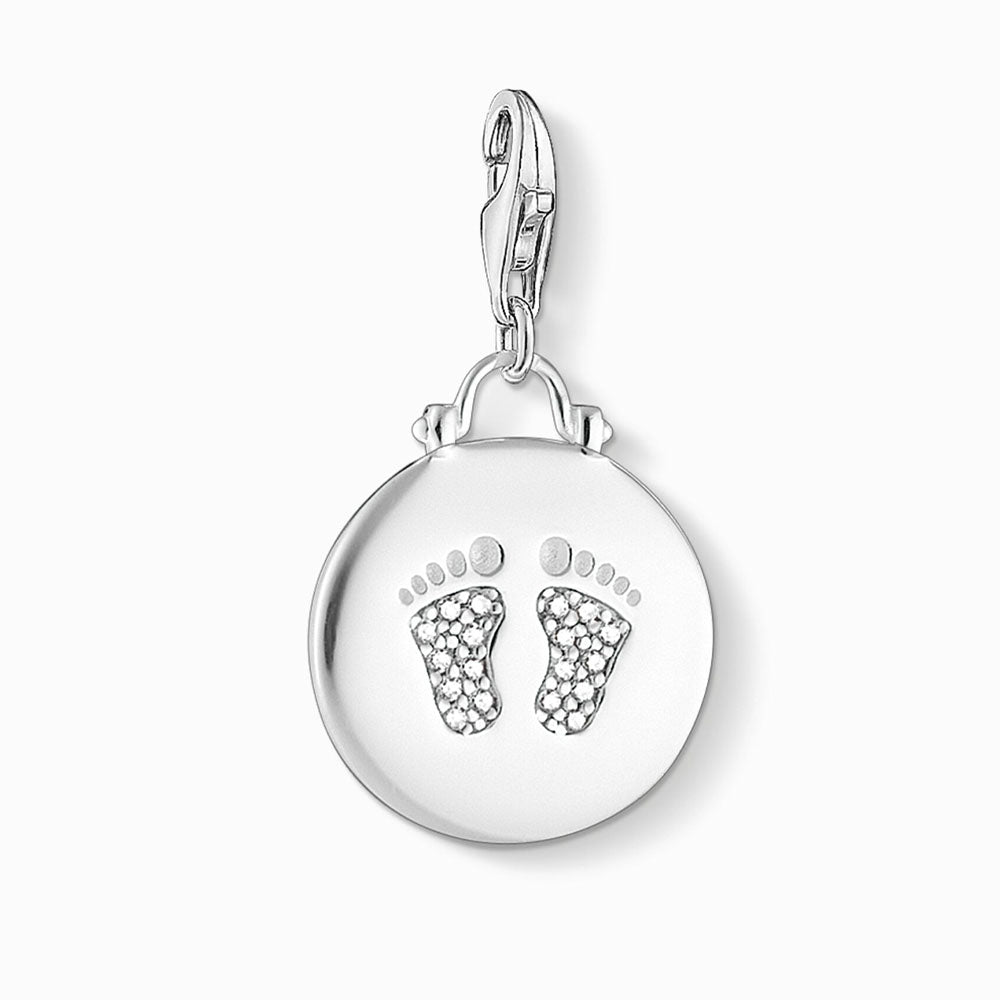 Silver Baby Footprint Disc Charm