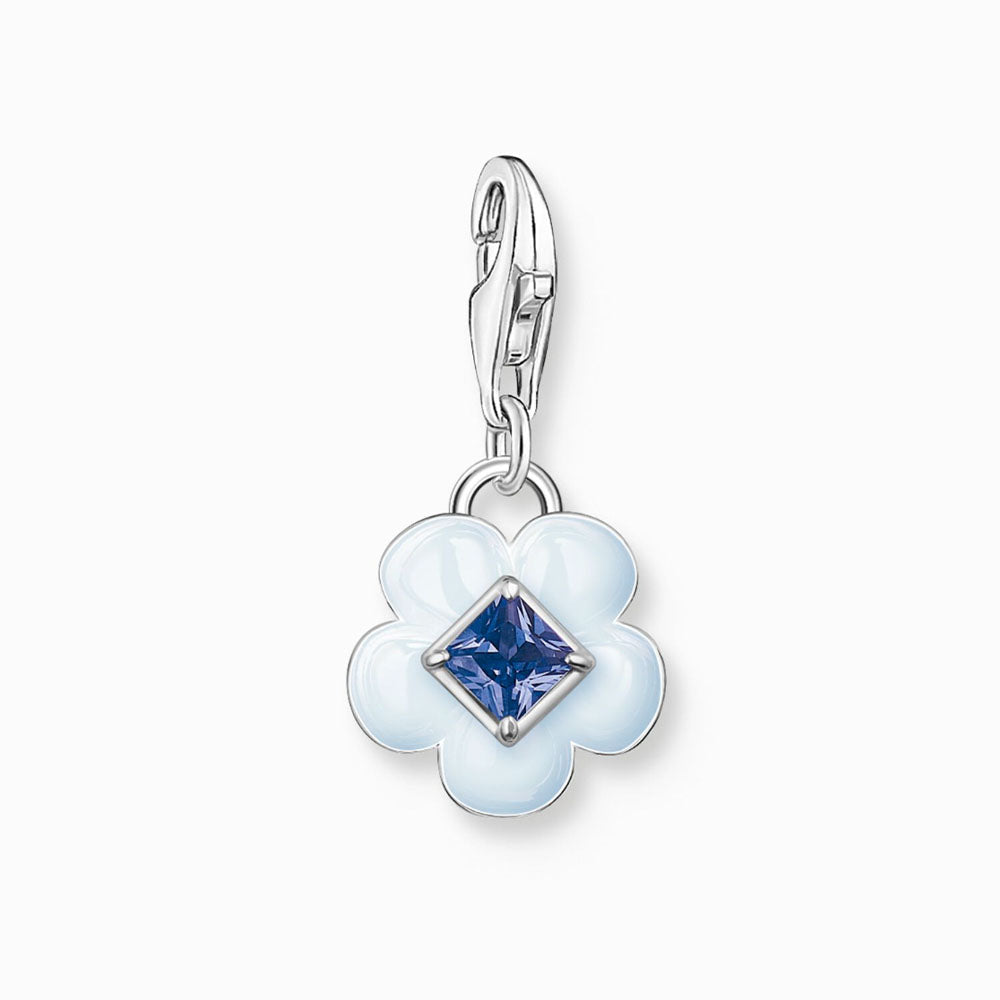 Silver Powder Blue Enamel Flower Charm