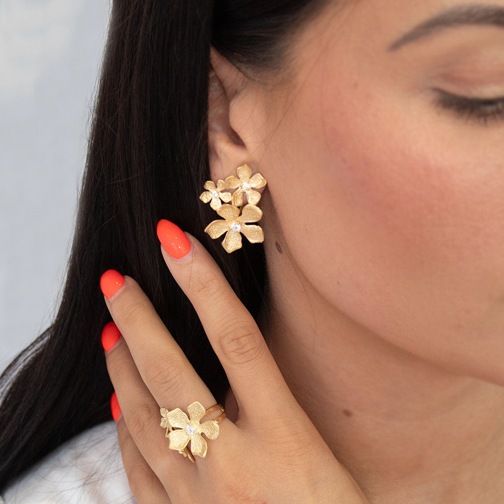 Gold Plated Blossom Trio Flower Ring