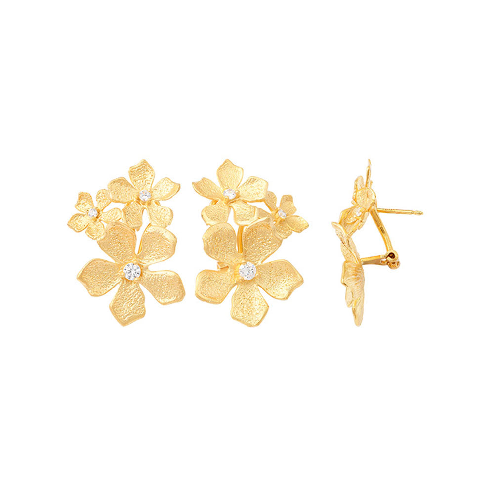 Gold Plated Blossom Trio Flower Earrings