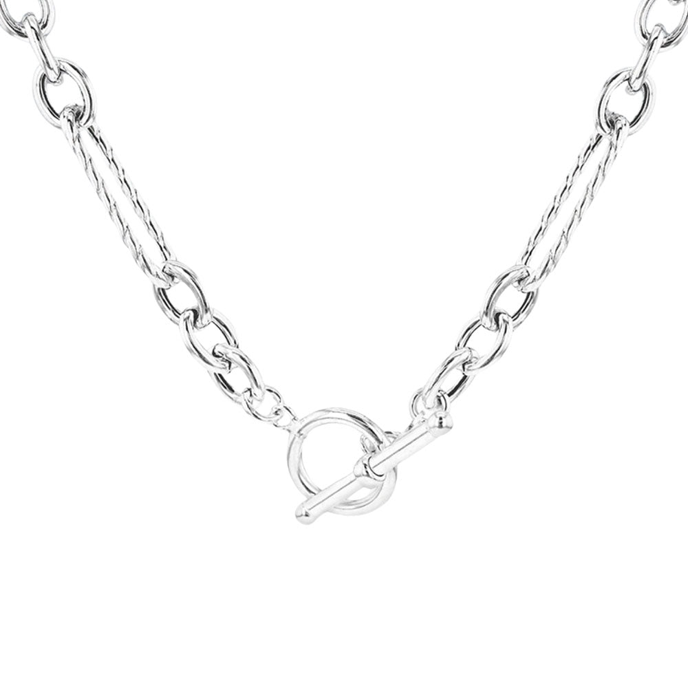 Silver Figaro Belcher T Bar Necklace