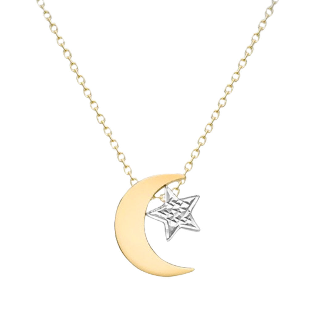 9ct Gold Half Moon & Star Necklace