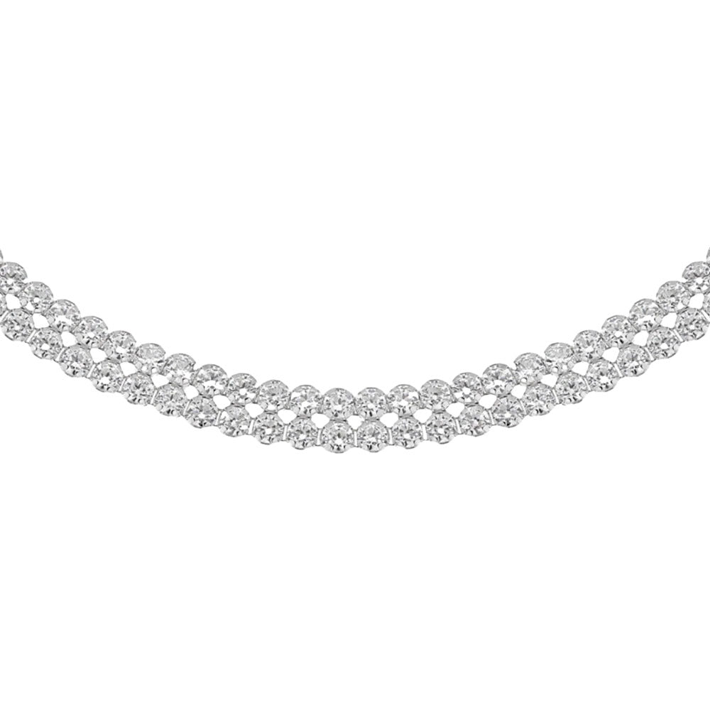 Silver Two Row CZ Tennis Necklace