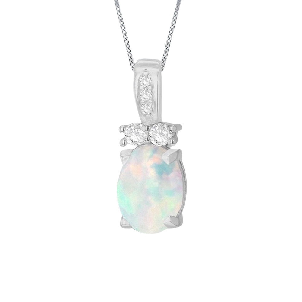 Silver CZ and Opal Pendant Necklace