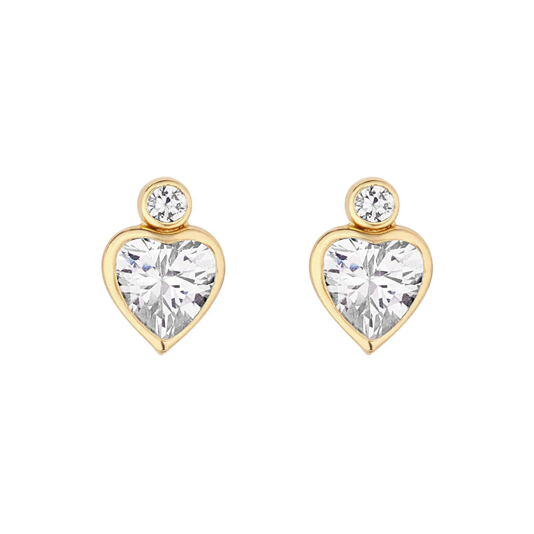 9ct Gold CZ Heart Stud Earrings