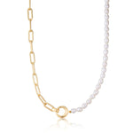 Load image into Gallery viewer, Gold Plated Pearl Chunky Link Chain Necklace
