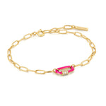 Load image into Gallery viewer, Gold Plated Neon Pink Carabiner Bracelet
