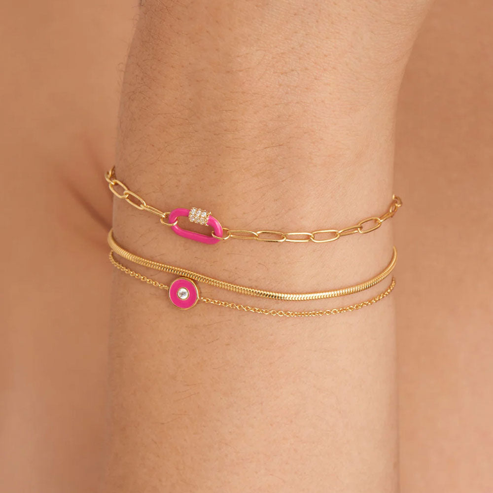 Gold Plated Neon Pink Carabiner Bracelet