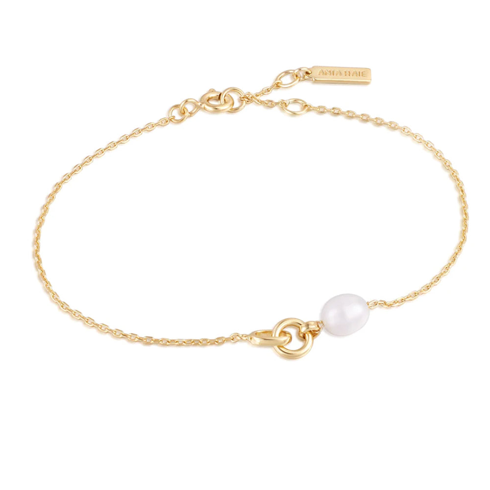 Gold Plated Pearl Link Chain Bracelet