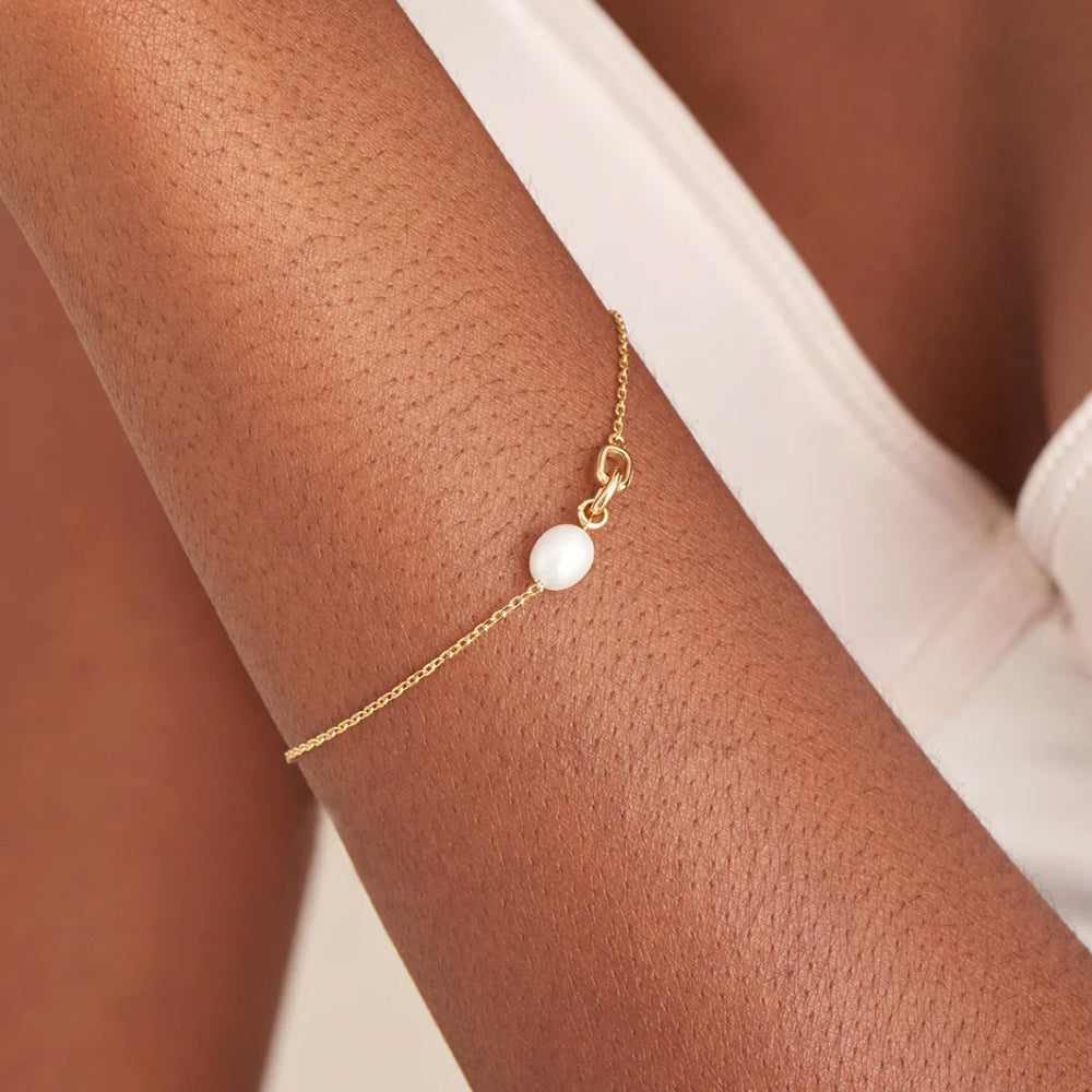 Gold Plated Pearl Link Chain Bracelet