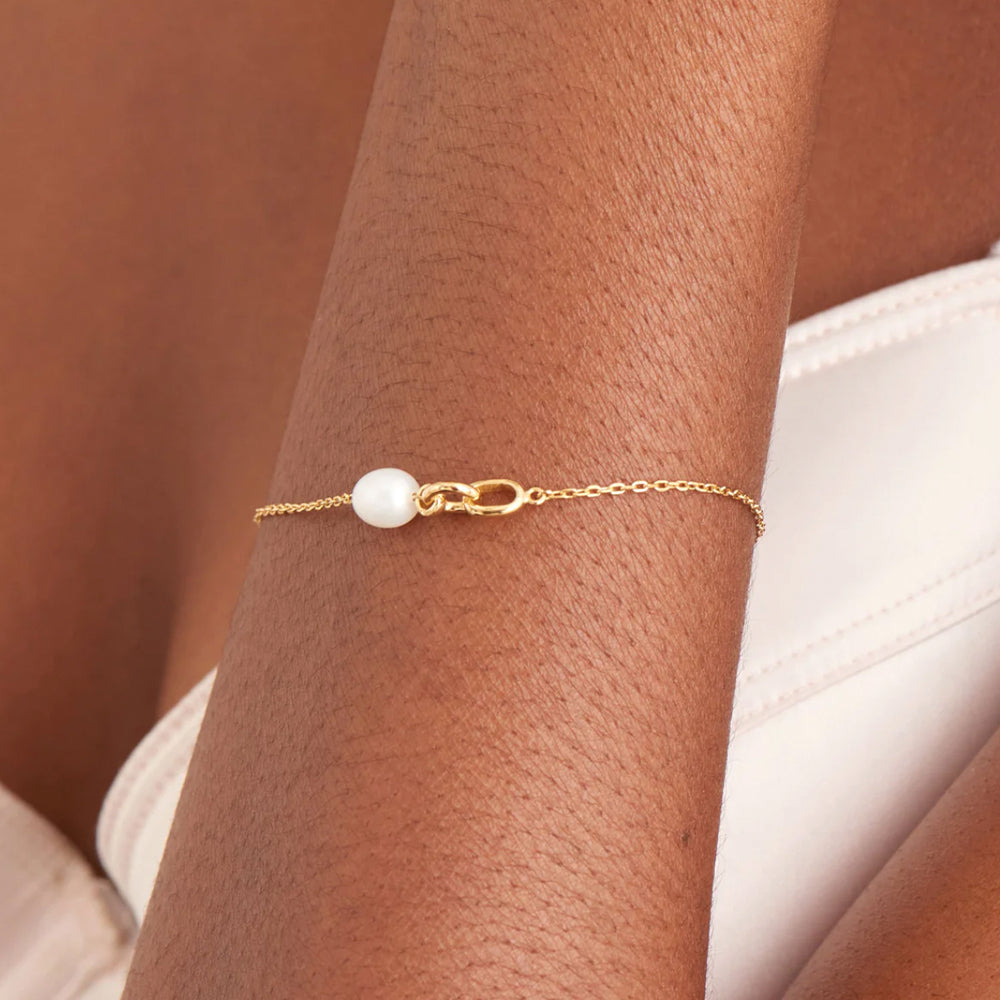 Gold Plated Pearl Link Chain Bracelet