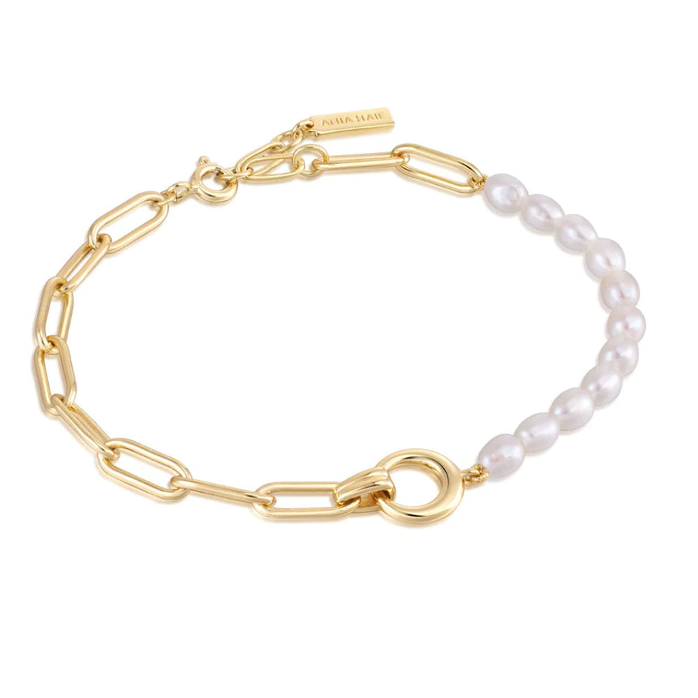 Gold Plated Pearl Chunky Chain Bracelet