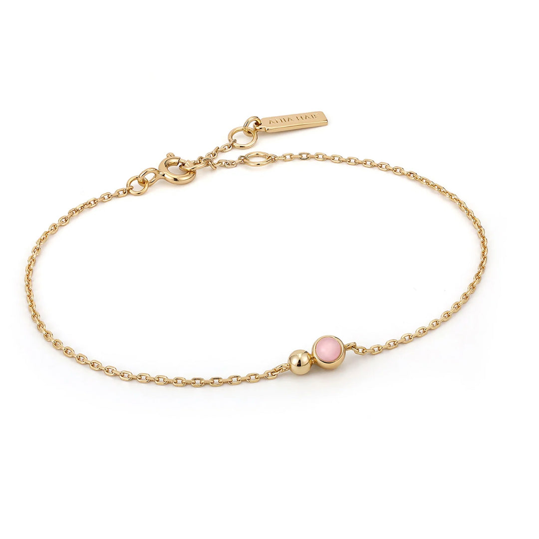 Gold Plated Orb Rose Quartz Chain Bracelet
