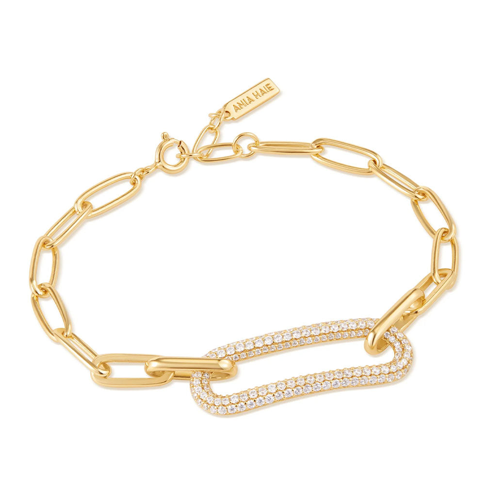 Gold Plated Pave Shiny Link Bracelet