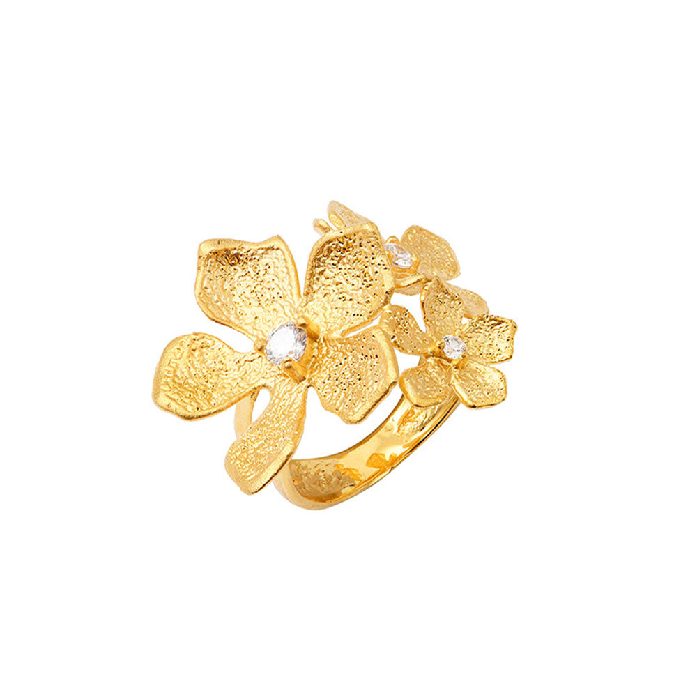 Gold Plated Blossom Trio Flower Ring