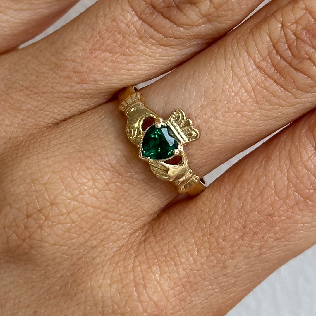 10ct Gold Green CZ Erin Claddagh Ring