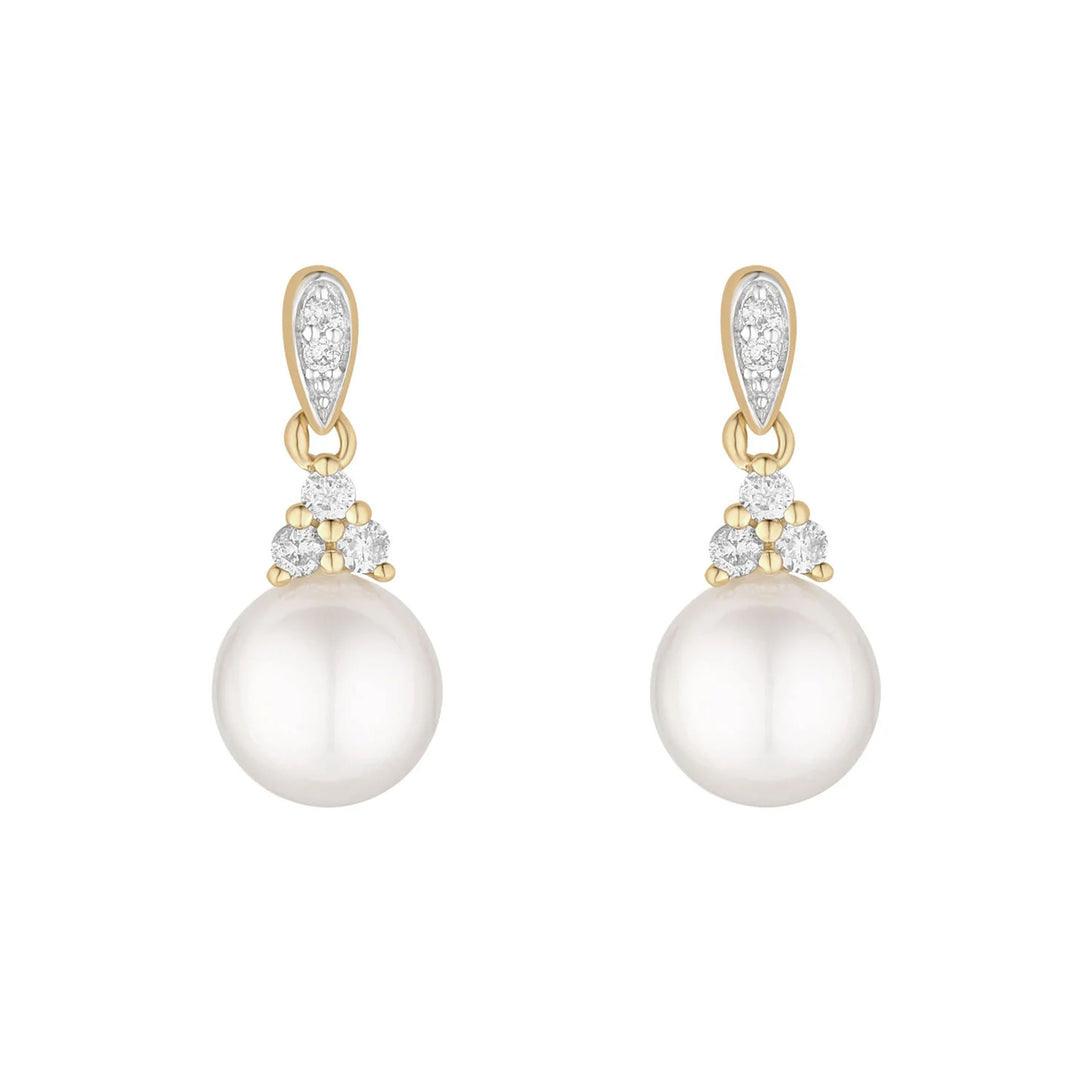 9ct Gold Diamond and Freshwater Pearl Drop Earrings