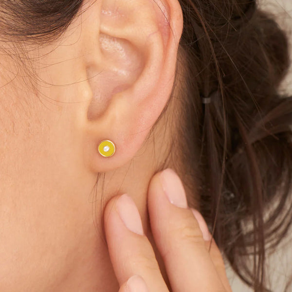 Gold Plated Neon Yellow Disc Stud Earrings