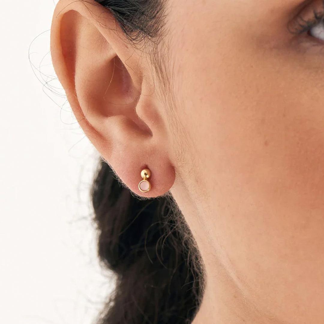 Gold Plated Orb Rose Quartz Stud Earrings