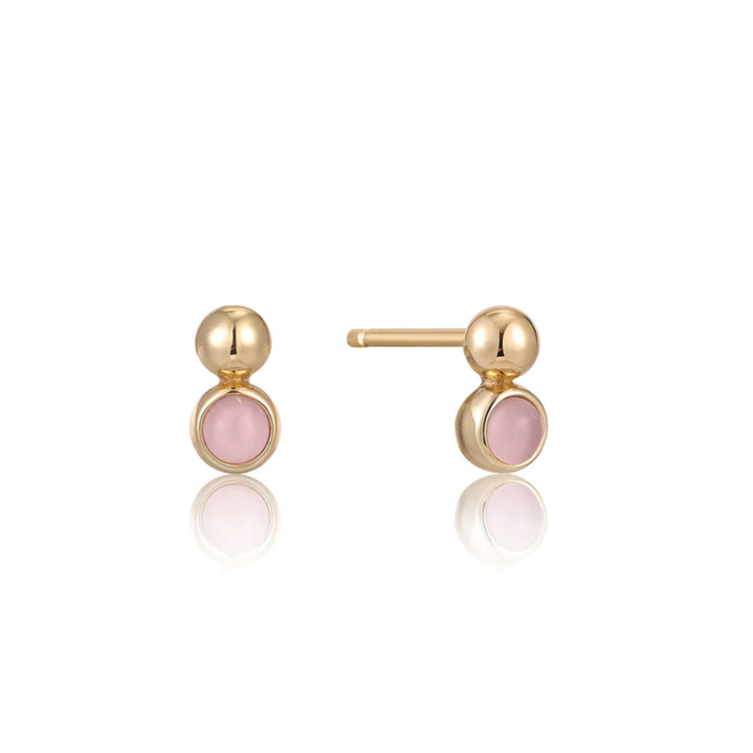 Gold Plated Orb Rose Quartz Stud Earrings