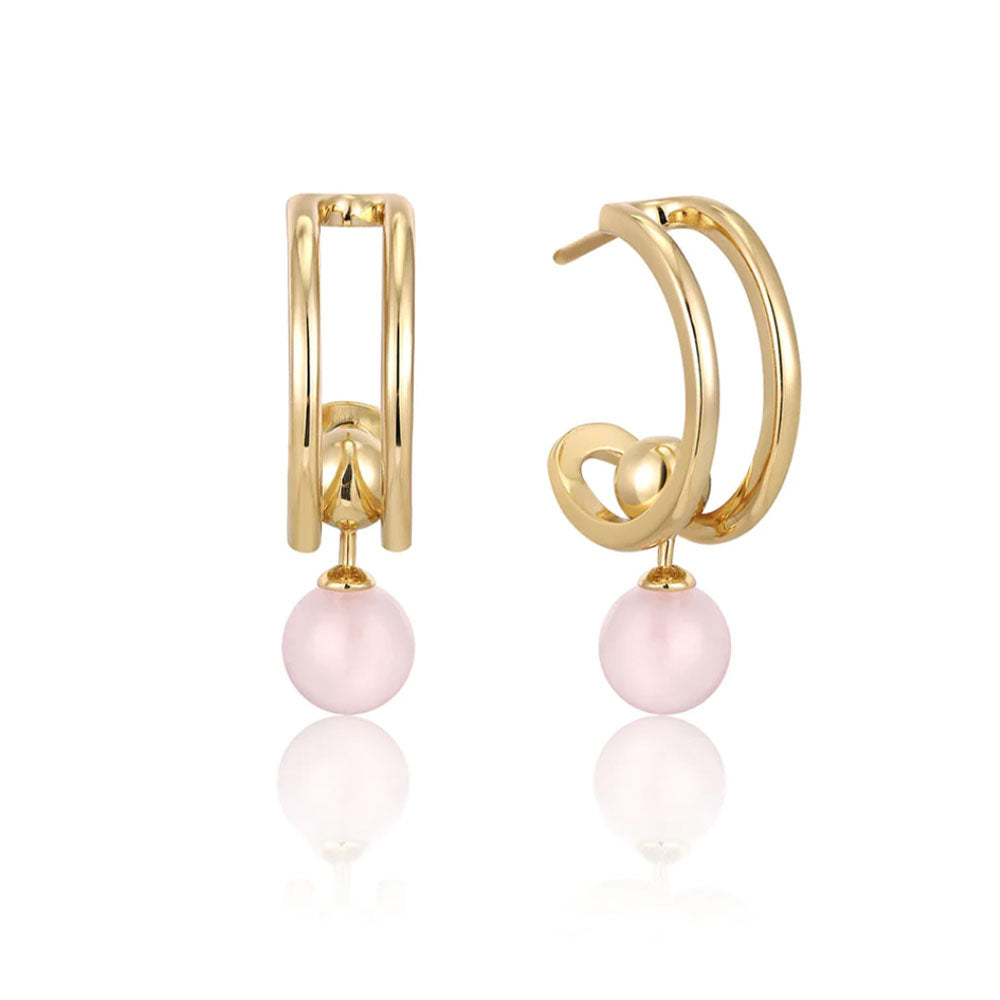 Gold Plated Orb Rose Quartz Hoop Earrings