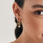 Load image into Gallery viewer, Gold Plated Orb Rose Quartz Hoop Earrings
