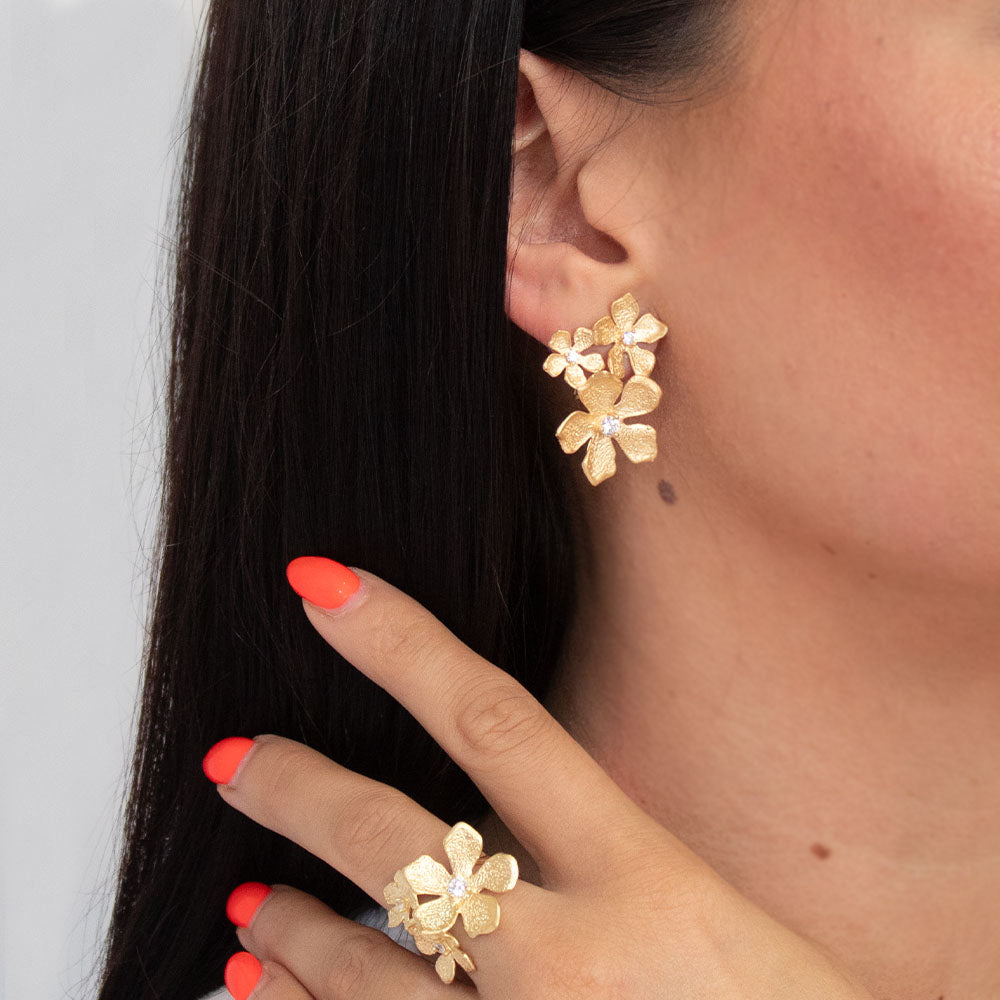 Gold Plated Blossom Trio Flower Earrings