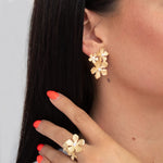 Load image into Gallery viewer, Gold Plated Blossom Trio Flower Earrings
