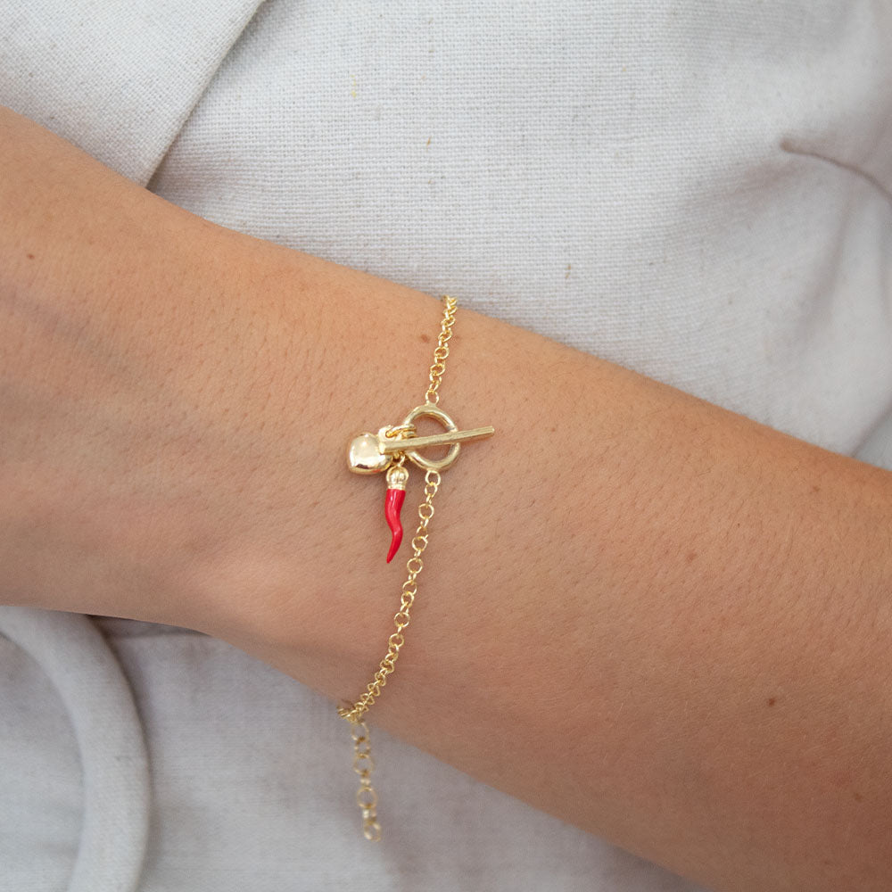 Gold Plated Scarlett Red Chilli Bracelet