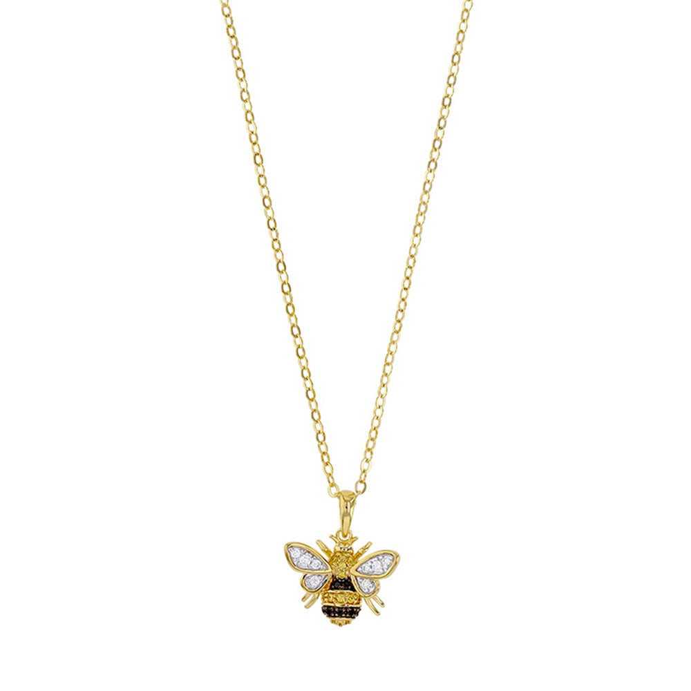 Gold Plated Honey CZ Bee Pendant Necklace