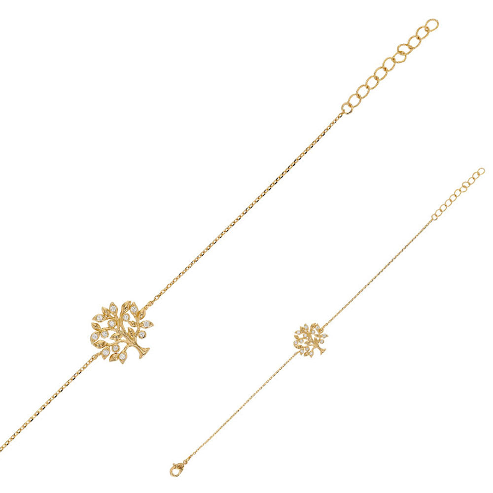 Gold Plated Willow CZ Tree of Life Bracelet