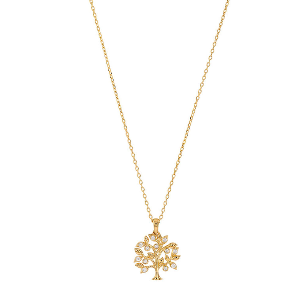 Gold Plated Willow CZ Tree of Life Necklace