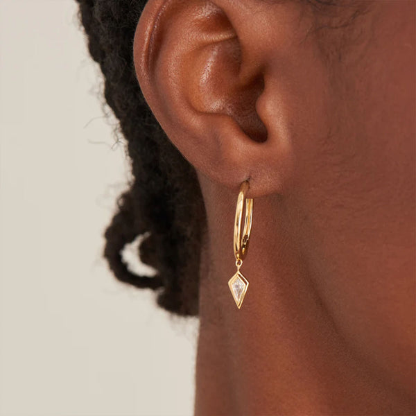 Gold Plated Sparkle Drop Hoop Earrings