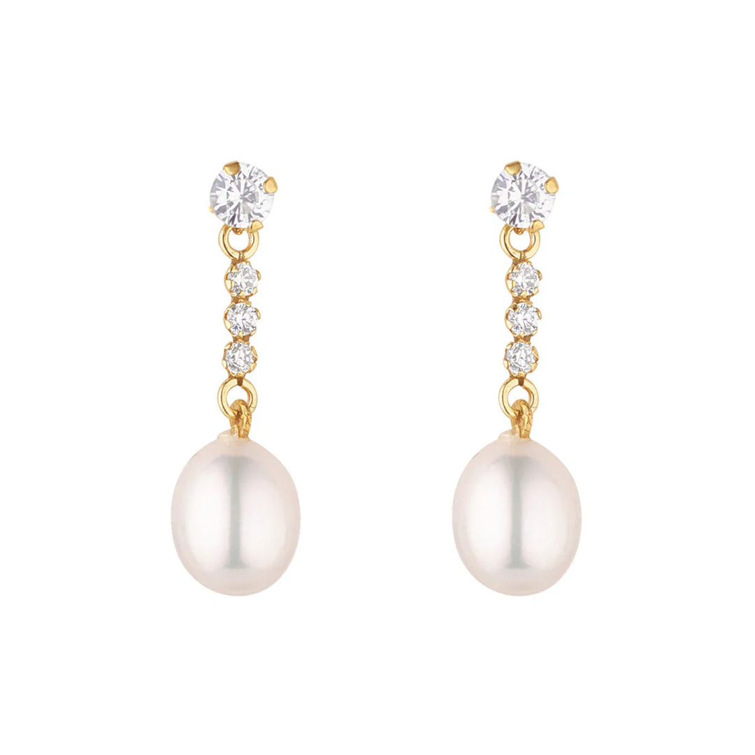 9ct Gold CZ Drop Pearl Stud Earrings