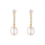 Load image into Gallery viewer, 9ct Gold CZ Drop Pearl Stud Earrings
