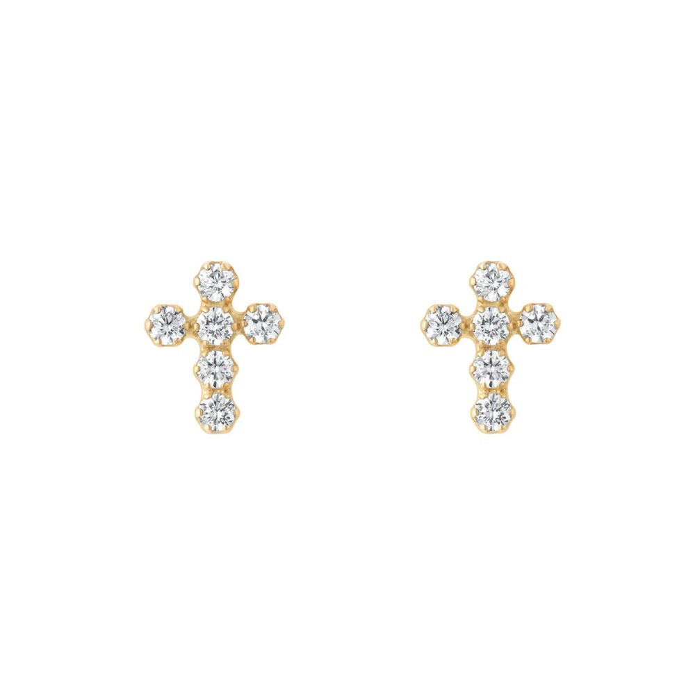 9ct Gold CZ Cross Stud Earrings