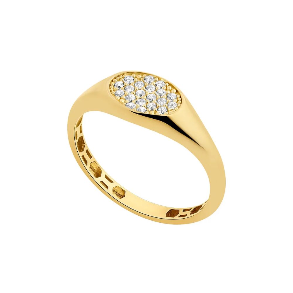 9ct Gold CZ Oval Narrow Signet Ring