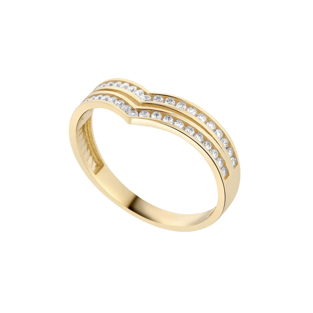 9ct Gold Double Row CZ Wishbone Ring