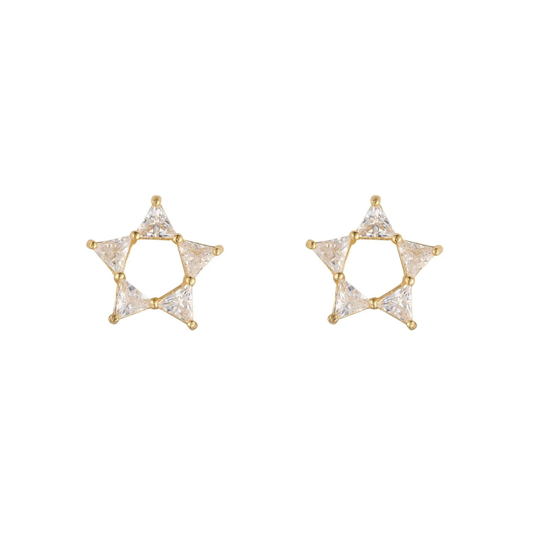 9ct Gold Five Triangle Star Stud Earrings