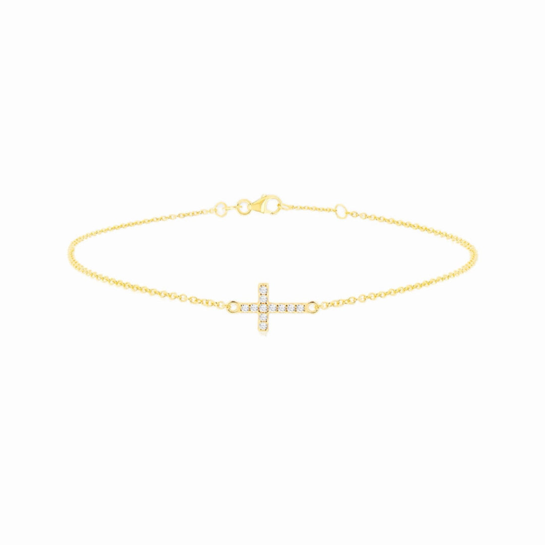 9ct Gold Horizontal CZ Cross Bracelet